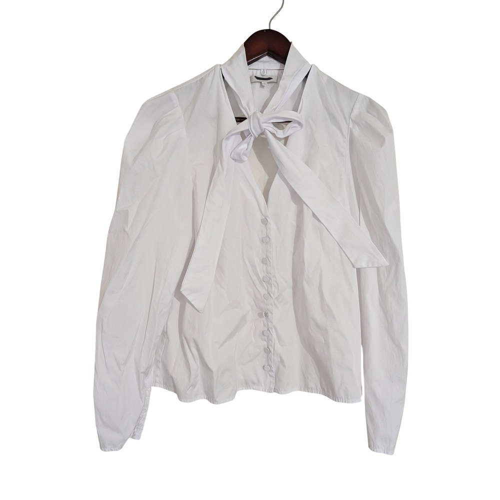 Madewell White Tie Neck Puff Sleeve Blouse Angelcore Office Large